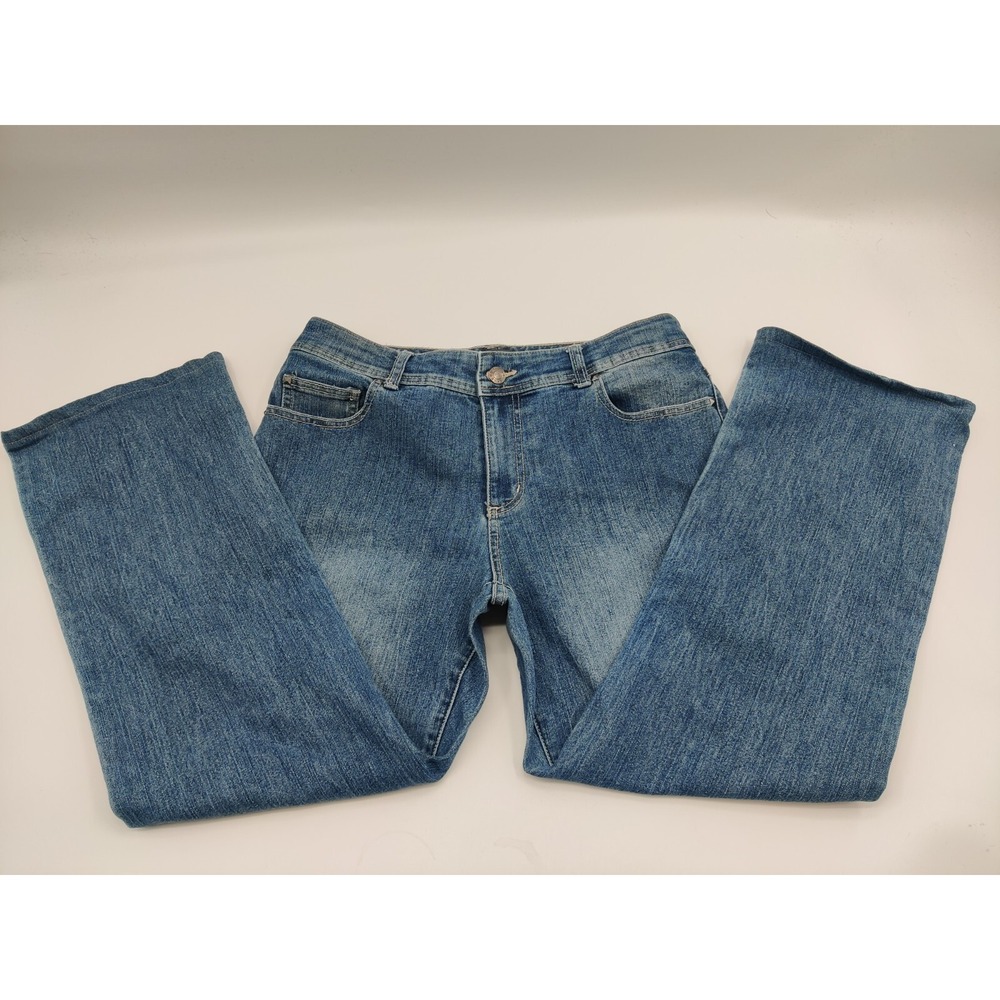 Additions by Chico's Womens Size 1 Short Blue Bootcut Jeans Embellished Stretch